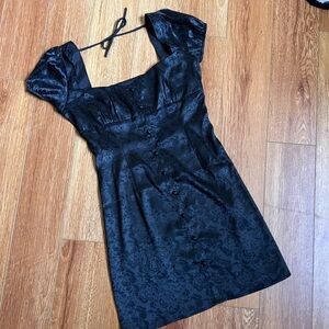 Princes Polly black satin dress with floral print